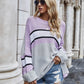 Striped Horizontal Ribbing Long Sleeve Tunic Sweater