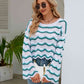 Round Neck Openwork Flare Sleeve Knit Top