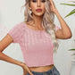 Cable-Knit Round Neck Short Sleeve Knit Top
