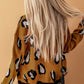 Animal Print Contrast Trim Button Front Cardigan