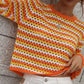 Striped Openwork Long-Sleeve Knit Pullover