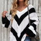 Chevron Cable-Knit V-Neck Tunic Sweater
