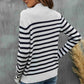 Striped Buttoned Mock Neck Sweater