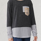 Girls Striped Color Block Sequin Pocket Top