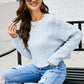 Cable-Knit Drop Shoulder Round Neck Sweater