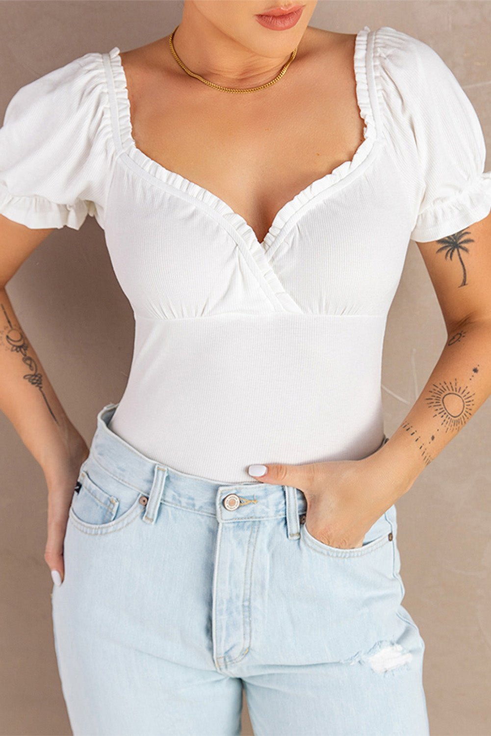 Frill Trim Puff Sleeve Bodysuit