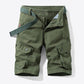 Button and Zip Closure Belted Cargo Shorts