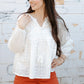 Tassel Tie Eyelet Babydoll Blouse