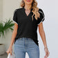 Pom-Pom Trim Petal Sleeve Notched Neck Top