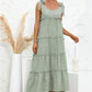 Polka Dot Adjustable Straps Tiered Dress