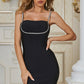Spaghetti Strap Bodycon Dress with Rhinestone Decoration