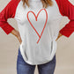 Contrast Baseball Sleeve Heart Graphic Top