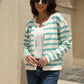 Striped Button Down Round Neck Cardigan