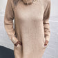 Turtleneck Raglan Sleeve Rib-Knit Dress with Pockets
