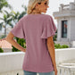 Eyelet Flutter Sleeve Round Neck Top