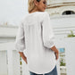 Swiss Dot Notched Neck Three-Quarter Sleeve Blouse