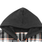 Plaid Drawstring Button Front Hooded Jacket