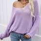 Rib-Knit Drop Shoulder V-Neck Pullover Sweater