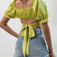 Crisscross Tie Back Flounce Sleeve Cropped Blouse