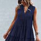 Frill Trim Notched Sleeveless Tiered Dress