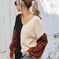 Leopard Color Block V-Neck Tunic Pullover Sweater