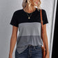 Color Block Side Slit Round Neck T-Shirt