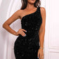 Sequin One-Shoulder Sleeveless Dress