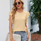 Round Neck Flutter Sleeve Eyelet Blouse