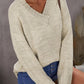 Heathered Ribbed Trim V-Neck Drop Shoulder Sweater
