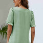 Frill Trim Puff Sleeve Square Neck Blouse