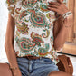 Printed Butterfly Sleeve Keyhole Blouse