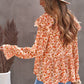 Floral Ruffled Flounce Sleeve Lace Trim Blouse