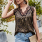 Leopard Spliced Lace Scalloped Tank