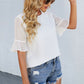 Swiss Dot Flounce Sleeve Round Neck Blouse