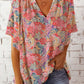 Floral Notched Neck Flutter Sleeve Blouse