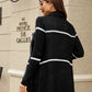 Striped Contrast Open Front Lapel Collar Cardigan with Pockets