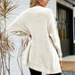 Ribbed Trim Cable-Knit Drop Shoulder Cardigan