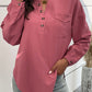 Half Button Pleated Detail Side Slit Blouse