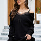 Spliced Lace Cold-Shoulder Tunic Sweater
