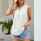 Notched Neck Curved Hem Eyelet Tank