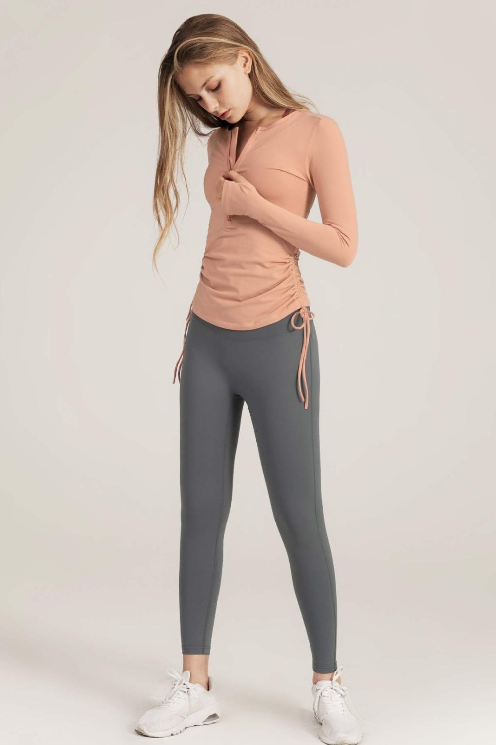 Half-Zip Drawstring Long Sleeve Sports Top