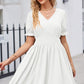 Swiss Dot Frill Trim Flounce Sleeve V-Neck Dress