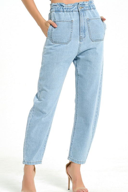Full Size Paperbag Waist Pocket Jeans