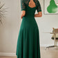 Spliced Lace Pleated High-Low Open Back Dress