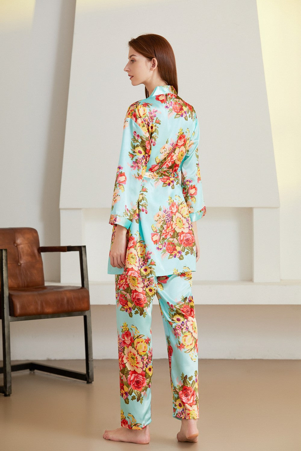 Floral Long Sleeve Tie-Waist Robe
