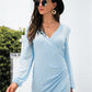 Contrast Mesh Sleeve Wrap Front Dress