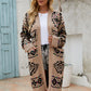 Geometric Open Front Longline Cardigan with Pockets
