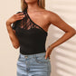 Spliced Lace One-Shoulder Bodysuit