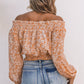 Floral Frill Trim Smocked Off-Shoulder Top