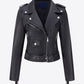 Zip Up Fringe Trim Buckle PU Leather Jacket